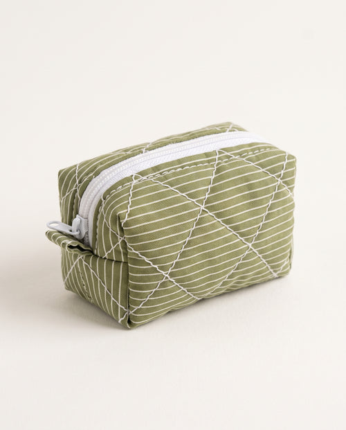 The Errand — Matcha Latte micro pouch, sage green with white pinstripes